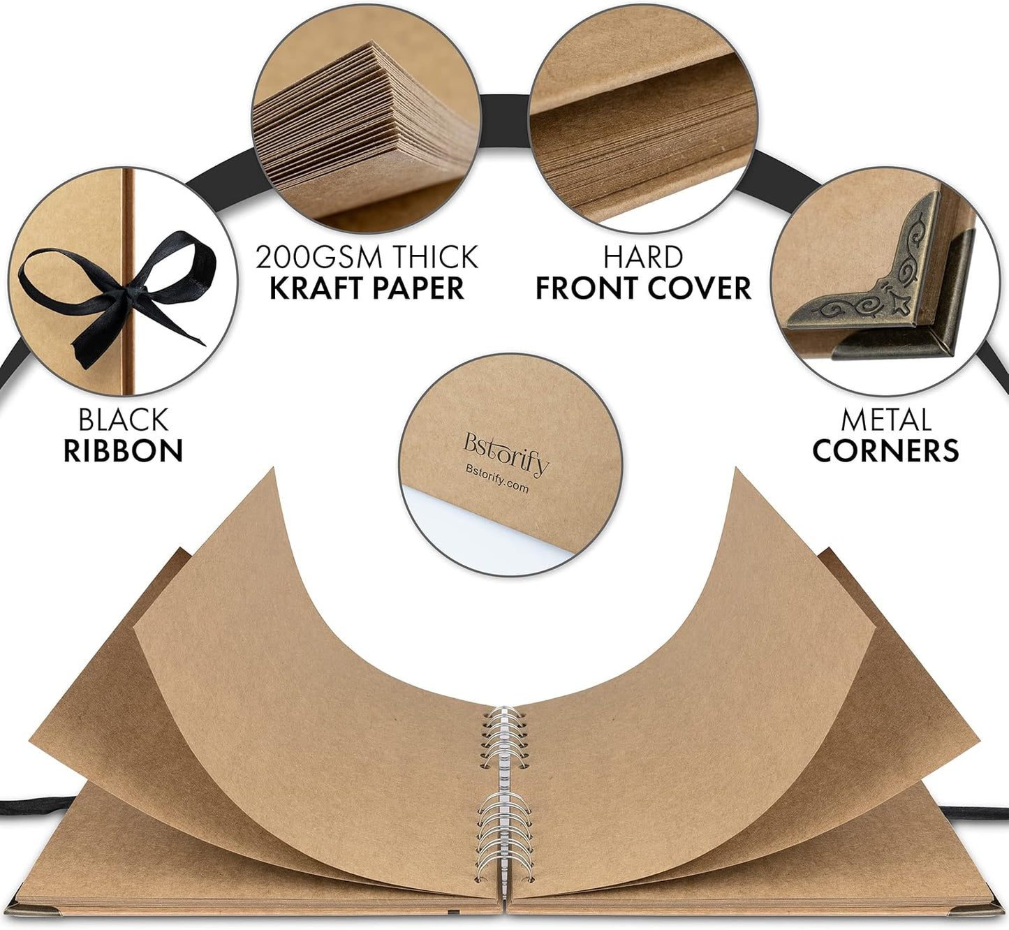 Bstorify Scrapbook Album - 60 Pages, 8x8 Inch, Brown Thick 200gsm Kraft Paper | Perfect for Art & Craft Projects