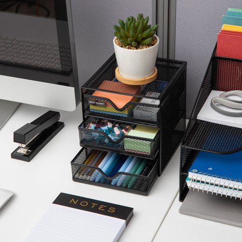 Mind Reader Desktop Accessory Storage, Desk Supplies, Organizer, Office, Metal Mesh, 6.25" L x 6.5" W x 6.5" H, Black