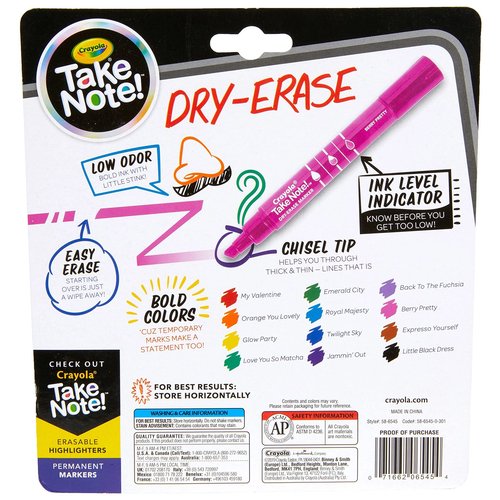 Crayola Take Note Dry Erase Markers for School (12ct) Chisel Tip Whiteboard Markers, Teacher Classroom Must Haves, Back to School Essentials, Low Odor