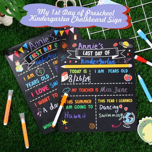 Feifeiya 4 Pack First and Last Day of School Chalkboard Double Sided Back to School Sign Preschool Kindergarten Chalkboard Sign Reusable Board for Photo Prop Supplies (12" X 10")