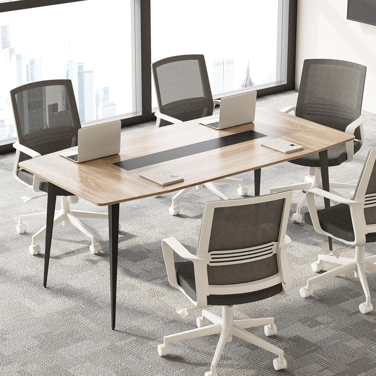 LITTLE TREE 6 FT Conference Room Table, 70.86L x 35.43W x 29.52H Inches Boat Shaped Meeting Seminar Boardroom Table