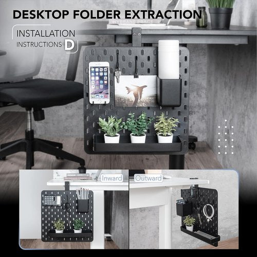EHO Clamp-On Desk Pegboard, 13.5 x 14 inch Privacy Divider, Desk Partition Panel, No-Drill Desk Mounted Organizer, Combination Peg Board for Office, Gaming, Home, Plants, Black