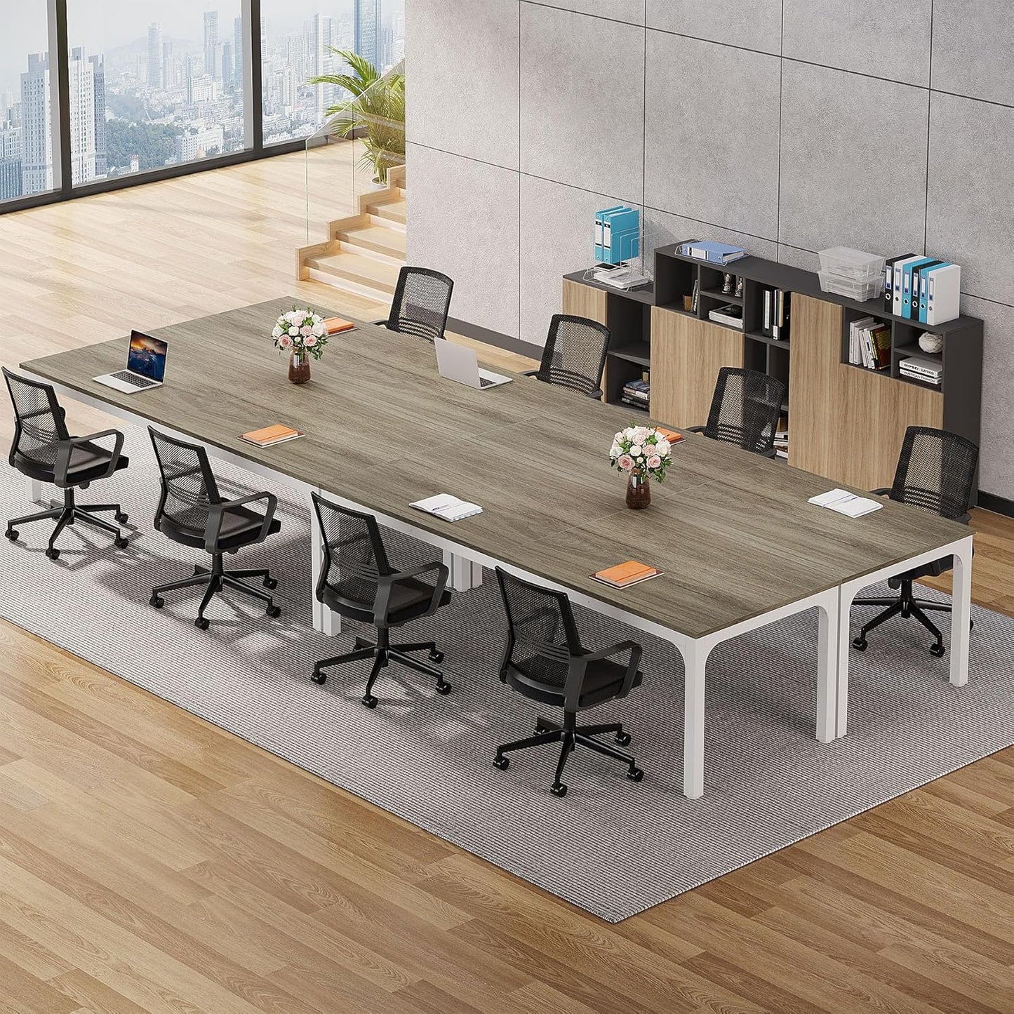 Tribesigns 13 FT Conference Room Table - Modern Oak Meeting Desk for Boardroom | 78.74" W x 27.56" D
