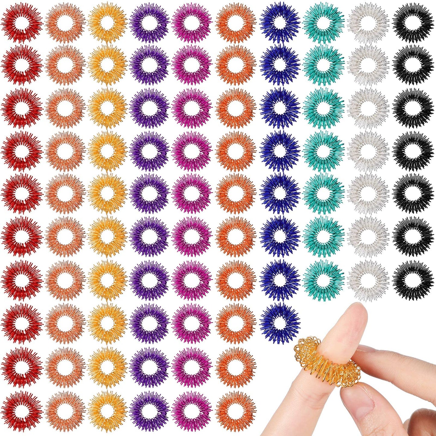 Nuogo 200 Pcs Acupressure Rings Fidget Spiky Sensory Finger Massager Ring Stress Relief Fidget Sensory Toys Anxiety Relief Toys Stress Reducer for Men, Women(Classic Color)