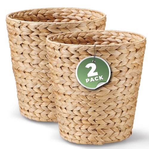 84ECO 2 Pack Wicker Trash Can, Wicker Waste Basket for Bathroom, Rattan Trash Can