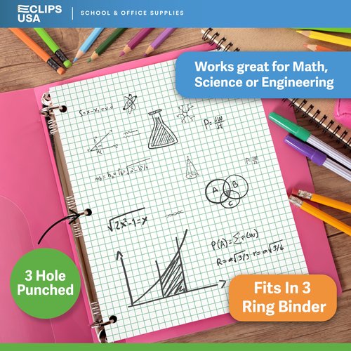 Graph Paper, Loose Leaf (24 Pack) - 4 x 4 An Inch Quad Ruled, 10.5" x 8" Graphing Sheets, 100 Per Pack, 60 GSM