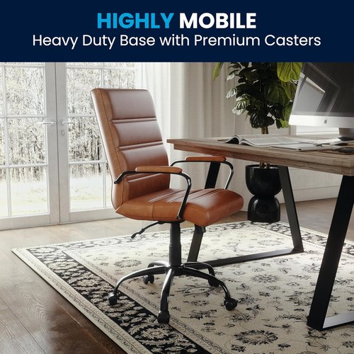 Flash Furniture Whitney Mid-Back Desk Chair - Brown LeatherSoft Executive Swivel Chair | Stylish Black Frame