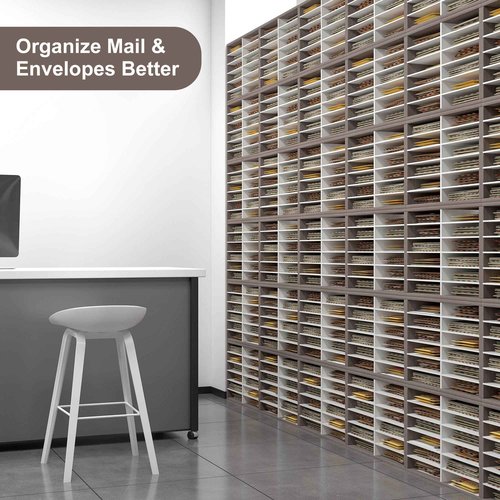 Alpeir Literature Organizer 12 Slots Wooden Mailboxes for Classroom Office Mail Organizer Countertop Vertical File Sorter with Adjustable Shelves Heavy Duty Office Mailbox Cubbies, Retro Grey/White