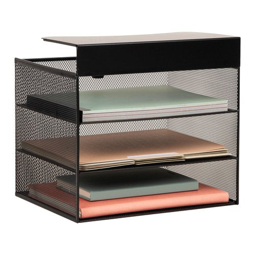 Mind Reader Slide-On Under Desk File Organizer, No Tools Required, Hanging Storage for Laptops, Folders, and Notebooks, Metal, Black