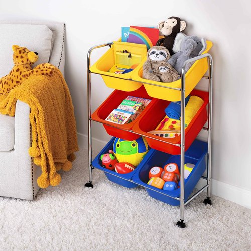 Seville Classics Rolling Utility Organizer Storage Cart, for Home Office, School, Classroom, Scrapbook, Hobby, Craft, 6-Bin, Multicolor