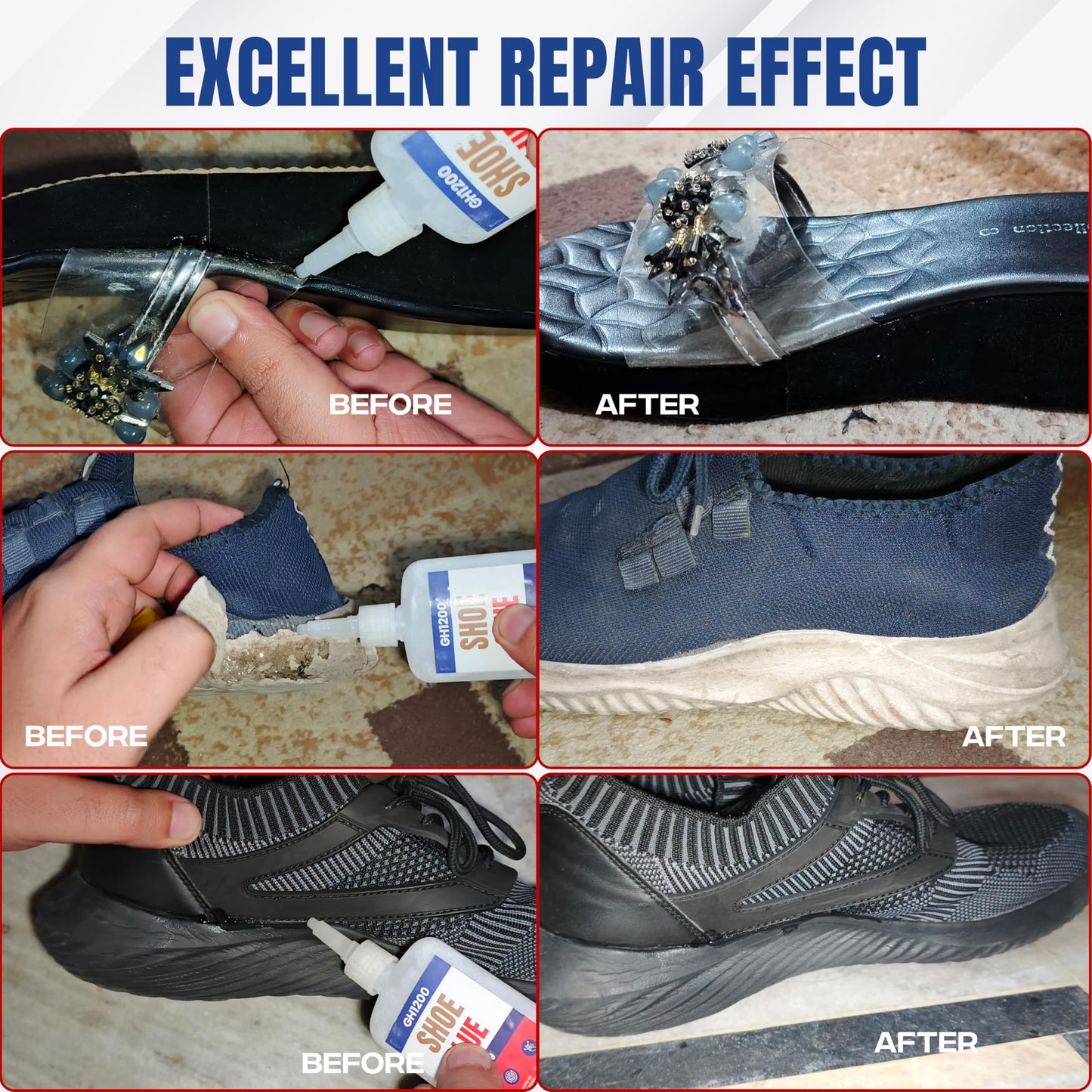 GH1200 30gx2 Pack Shoe Glue Heavy Duty, Clear Drying & Strong Shoe Glue Sole Repair, Non Stiff Repairs, Pegamento para Zapatos, Fixes Sneakers, High Heels, Crocs & More, can Bear Extreme Conditions
