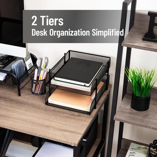 Mind Reader Stackable Paper Tray - Metal Mesh Desktop Organizer for Office | 2-Piece Set in Black
