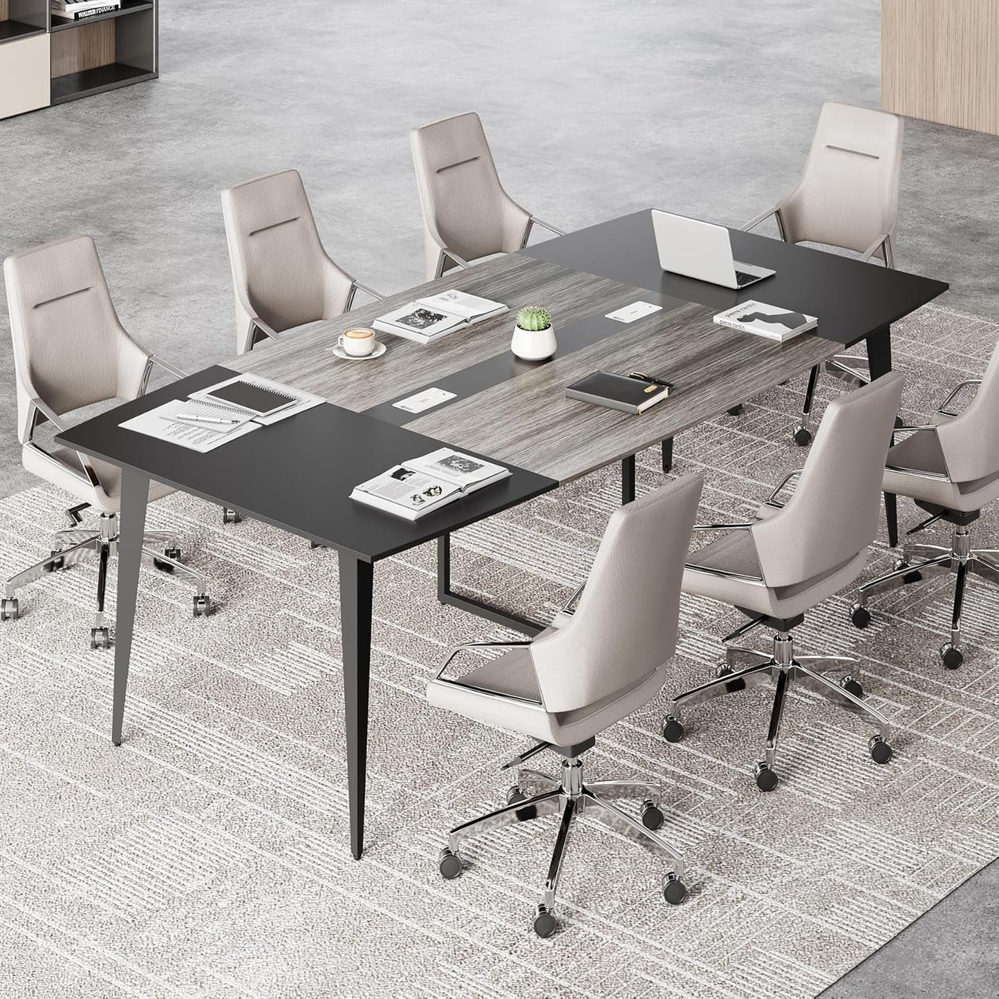 LITTLE TREE 6 FT Conference Room Table, 70.86L x 35.43W x 29.52H Inches Boat Shaped Meeting Seminar Boardroom Table