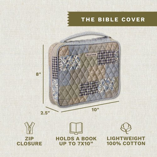 Bella Taylor Quilted Bible Cover for Women - Large Study Bible Case - Khaki Patchwork