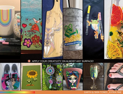 36 Acrylic Paint Pens Skin and Natural Earth Tone Marker Set For Rock Painting, Canvas, Mugs, Glass, Plastic, Wood, Metal, Fabric, Scrapbooking, Most Surfaces. Quick Drying Waterbased (EXTRA FINE)