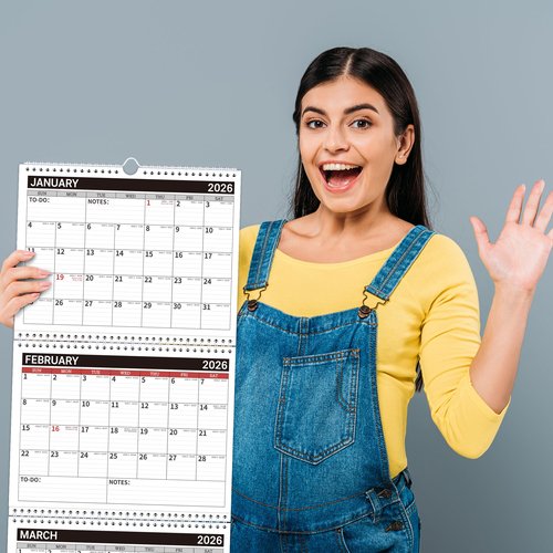 Calendar 2025-2027 - JULY 2025 - JUNE 2027, 3 Month Wall Calendar 2025-2027 Display (Folded in a Month), 11" x 25.3"(Open Size), 11" x 8.88"(Close Size), Calendar Planner 2025-2026 Perfect for Organizing - Black red