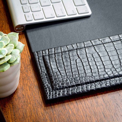 Dacasso Black Crocodile Embossed Leather Desk pad with Side-Rails, 25.5 by 17.25 Inch