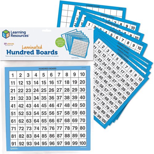 Learning Resources Laminated Hundred Boards - 10-Piece Dry-Erase Math Counting Aid for Kids