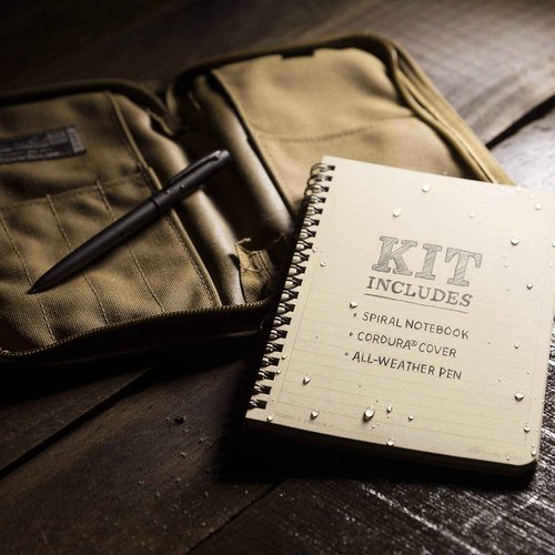 Rite in the Rain Weatherproof Side Spiral Kit: Tan CORDURA® Fabric Cover, 4.625" x 7" Tan Notebook, and Weatherproof Pen (No. 973T-KIT)