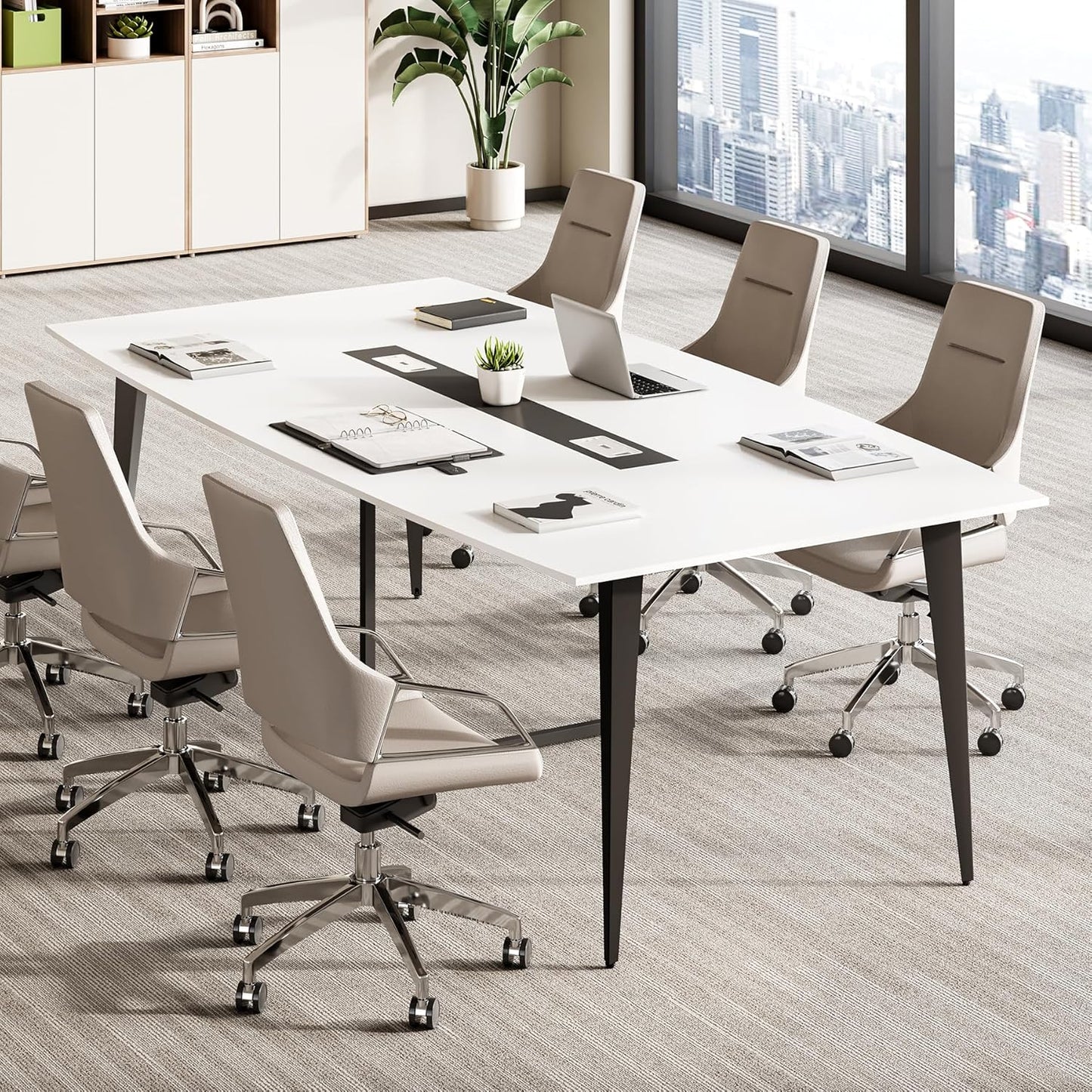 LITTLE TREE 6 FT Conference Room Table, 70.86L x 35.43W x 29.52H Inches Boat Shaped Meeting Seminar Boardroom Table