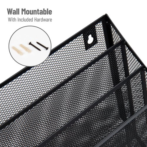 Mind Reader Vertical File Storage, Desktop Organizer, Wall Mount, Office, Metal Mesh, 12.5" L x 3.75" W x 11.5" H, Black