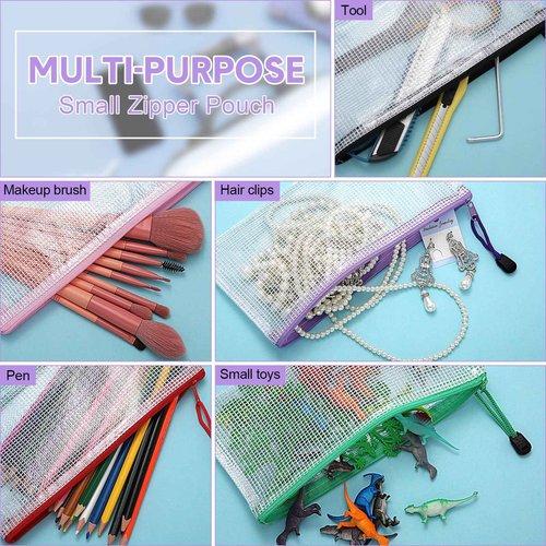 Bokon 200 Pcs 9.45 x 4.5'' Mesh Zipper Pouch Bulk 10 Colors Pencil Pouch Bulk Waterproof Clear File Bags Plastic Pencil Bags for School Travel Cosmetics Office Organizer