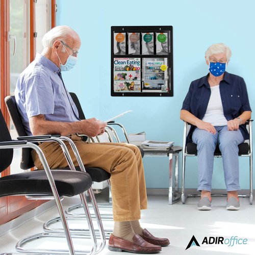 Adir Acrylic Brochure Holder Wall Mount - Adjustable Hanging Magazine Rack Literature & Brochure Holder for Home, Office, Waiting Room Display (20'' x 23'' Black)