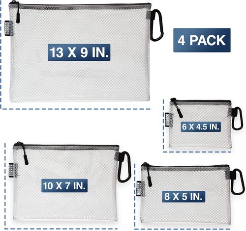 GOBAGS Clear Zipper Pouch Set - Multi-Size Cable Organizer & Travel Gear Bag for Electronics | 4-Pack