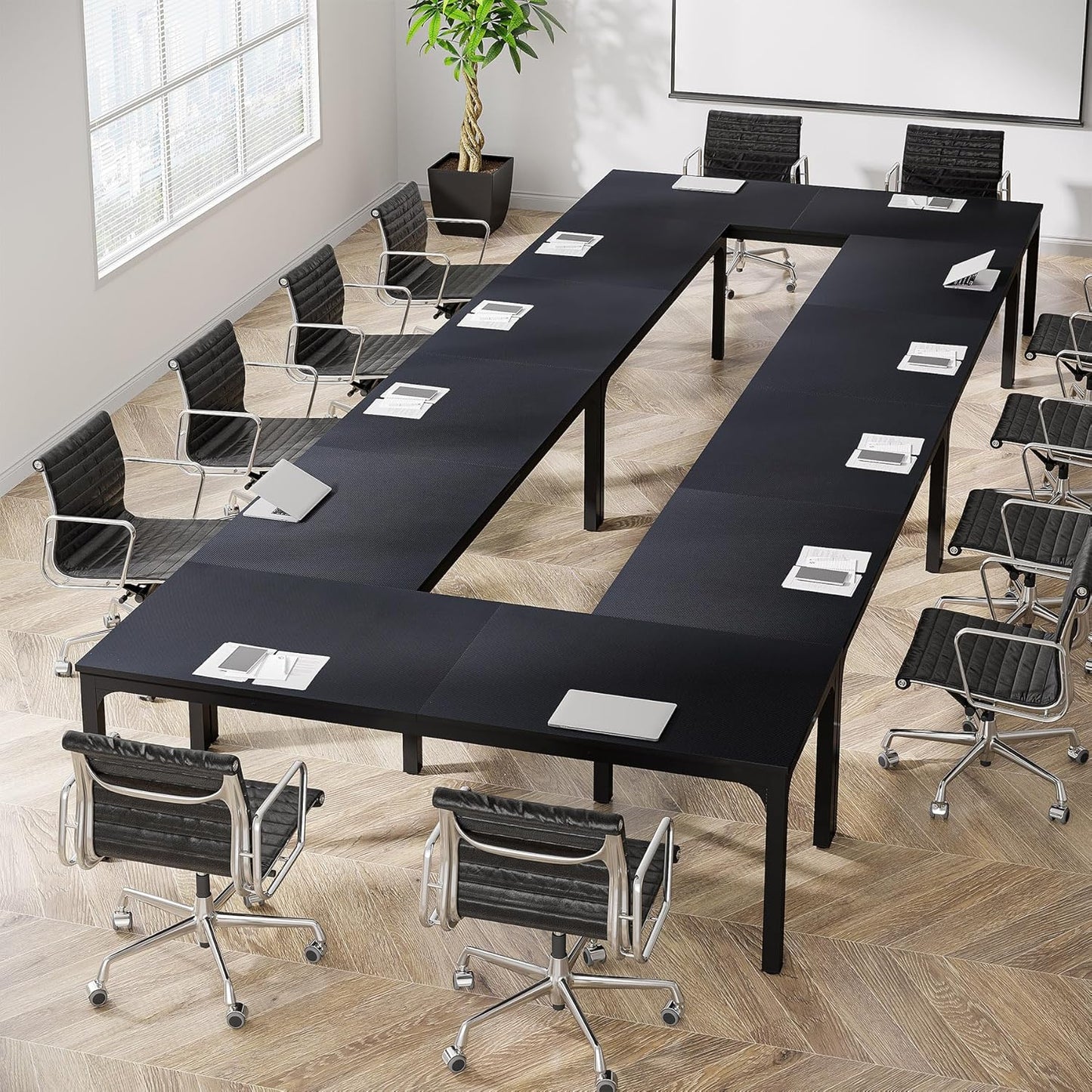 Tribesigns 78.74-Inch Conference Table Set - Large Rectangle Meeting Table for Business | Black, 4-Pack