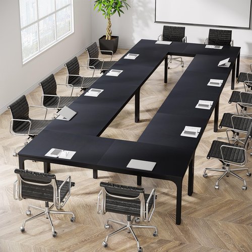 Tribesigns 78.74-Inch Conference Table Set,13FT Conference Room Table, Large Rectangle Meeting Seminar Tables Set,Long Business Tables (Chair not Included) (4, Black, 4 Pack)