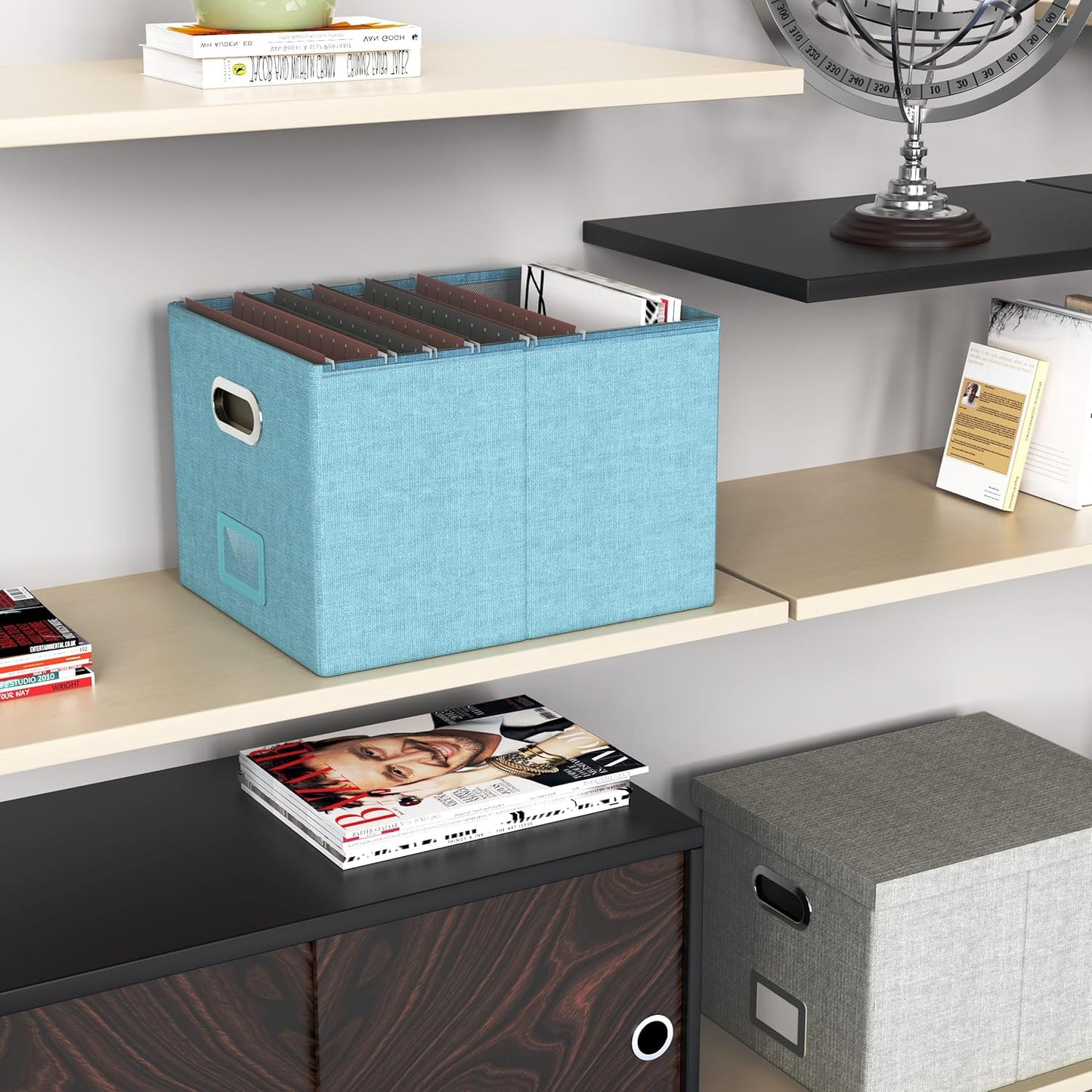 Skiennix File Storage Organizer - Portable Filing Box with Lid for Letter/Legal Folders | Light Blue - 2 Pack