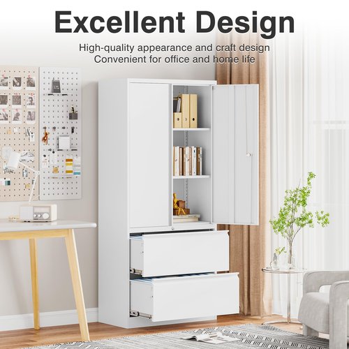 SISESOL 2 Drawer Lateral File Cabinet with Lock and Shelf,71" White Filing Storage Cabinet with Doors,Locking Metal Storage Cabinets with Drawers for Home,Office,Garage,School,Fit A4/Letter/Legal File