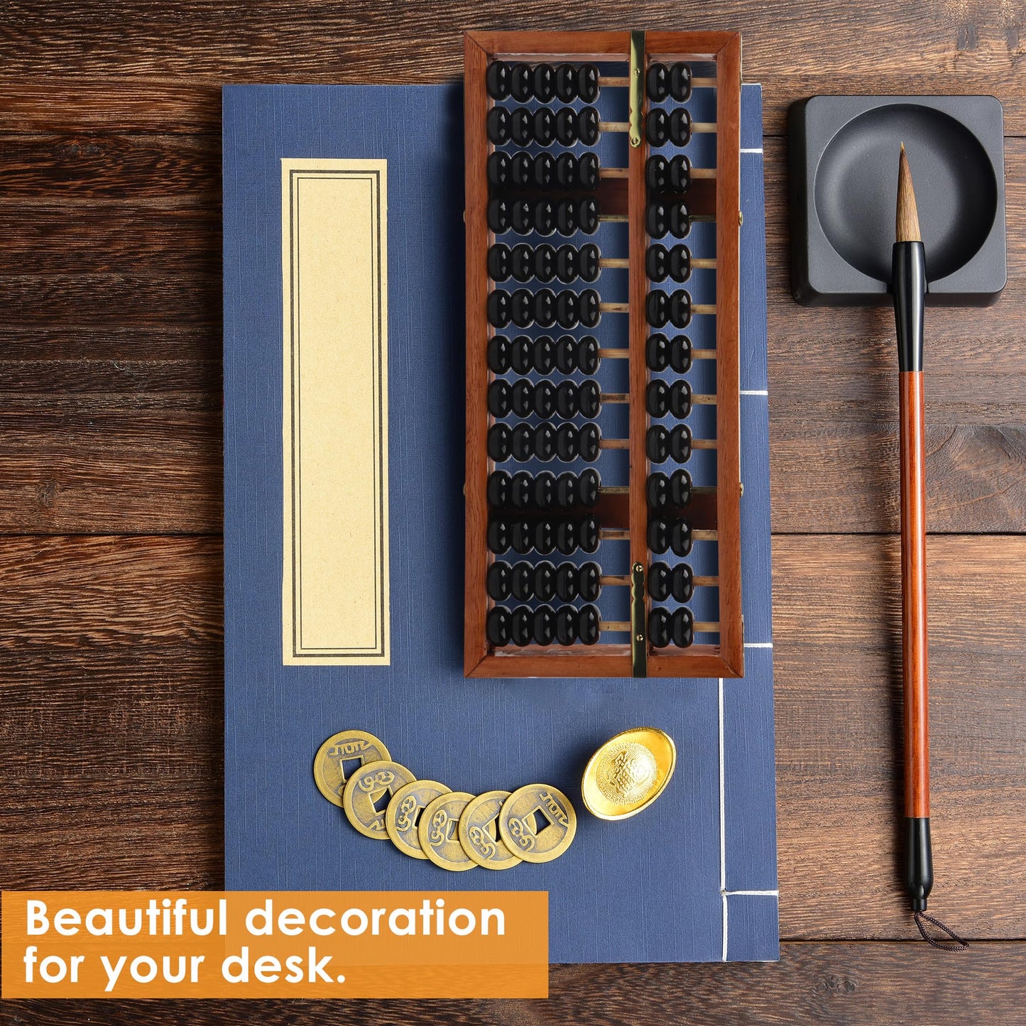 Happy Will Vintage Chinese Wooden Abacus Soroban Arithmetic Calculating Tool