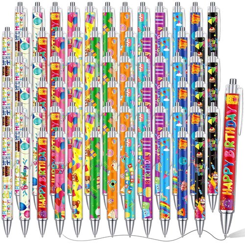 Cholemy 96 Pcs Birthday Pens Bulk Happy Birthday Ballpoint Pens Colorful Day of Birth Black Ink Gifts for Back to School Teacher Student Classrooms Reward Birth Celebration Party Favors Supplies