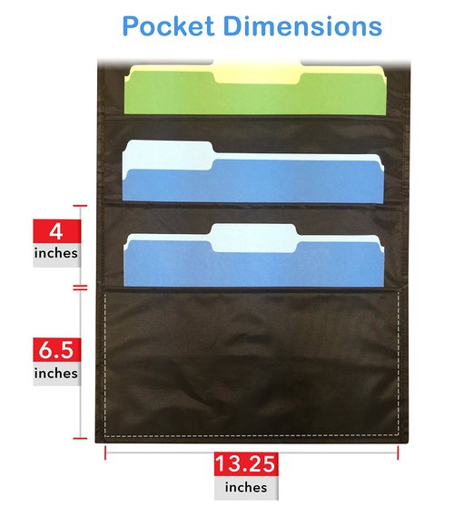 Pack of 2 - Ten Pocket Compact Storage Pocket Chart, Hanging Wall File Organizer by Essex Wares - Organize Your Assignments, Files, Scrapbook Papers & More (Black) (10 Pocket)