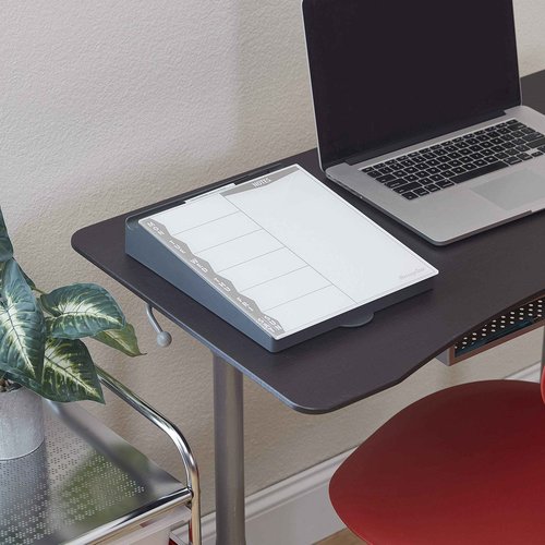 ECR4Kids MessageStor Dry-Erase Glass Board Memo Station, Desk Organizer, Grey