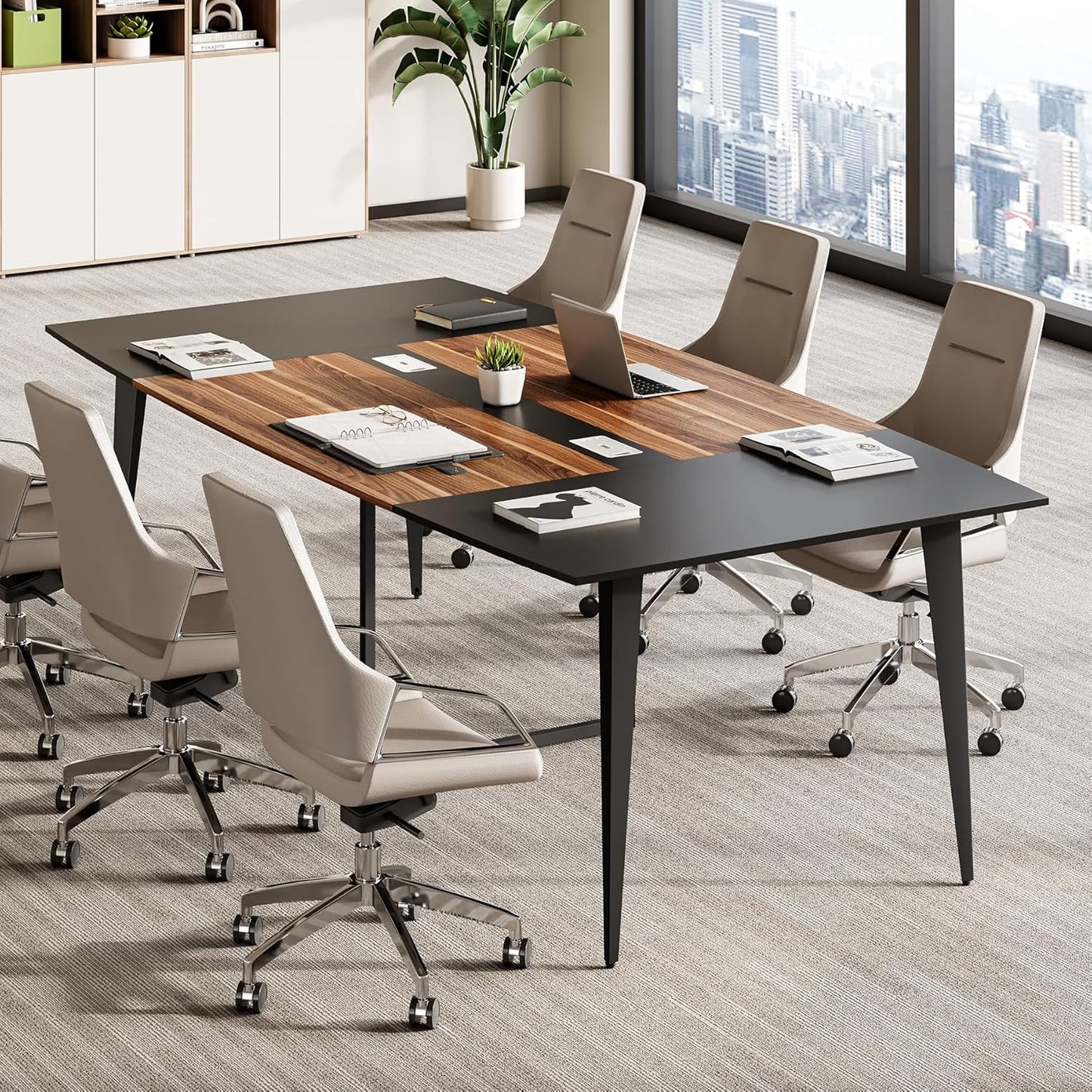 LITTLE TREE 6 FT Conference Room Table, 70.86L x 35.43W x 29.52H Inches Boat Shaped Meeting Seminar Boardroom Table