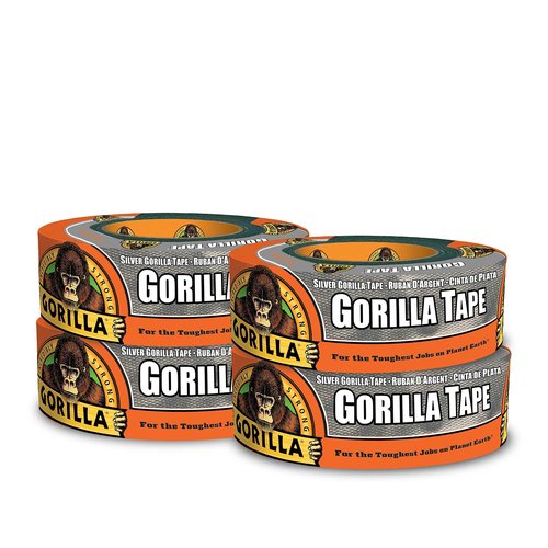 Gorilla Silver Duct Tape, 1.88" x 35 yd, Silver, (Pack of 4)