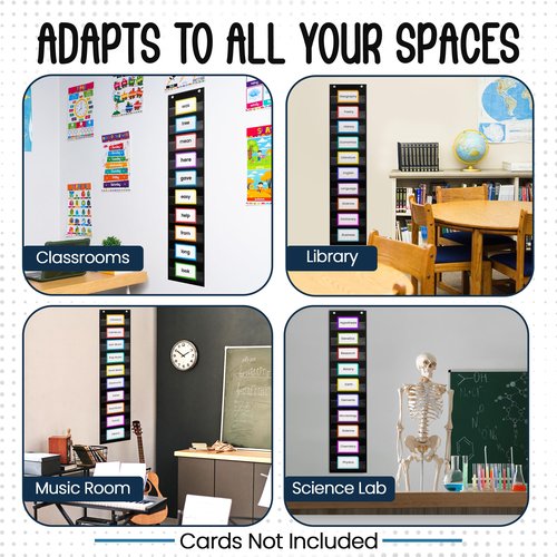 Essex Wares - 9"x22", 9"x44", 17"x22", and 17"x44" Pocket Chart, Black - Sturdy Variety Pack Pocket Chart for Classroom for Sentence Strips - Easy to Use & Hang, Reusable Black Pocket Chart