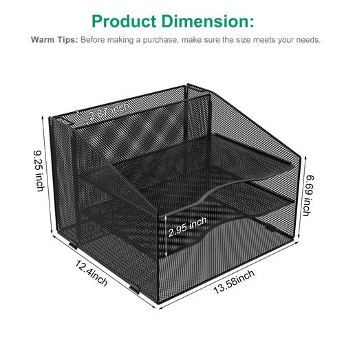 Solinxe 3 Tier Paper Organizer, Mesh Letter Tray Desktop Organizer with Hanging File Folders Holder, Office Organization and Classroom Storage, Black