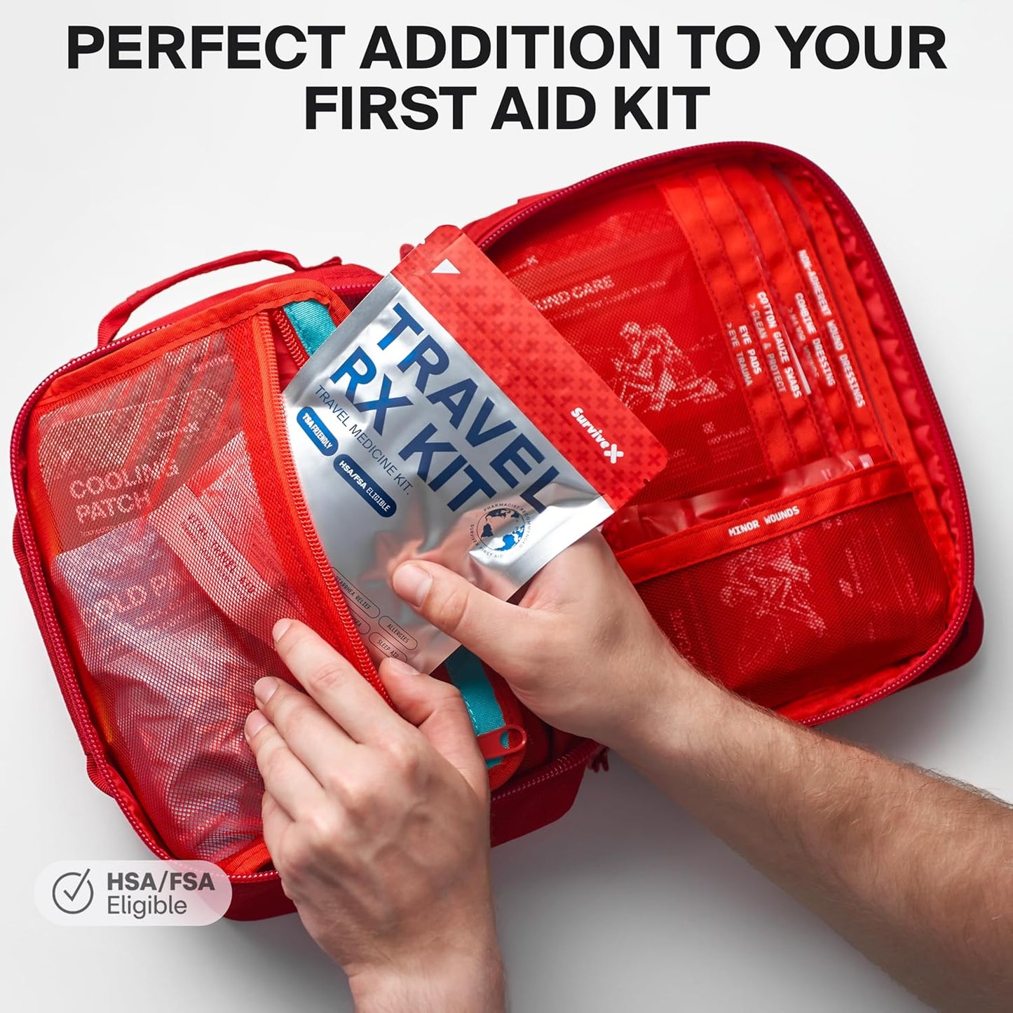 SurviveX Travel Medicine Kit - Compact TSA-Approved First Aid Pack for Travel & Camping | Includes OTC Meds