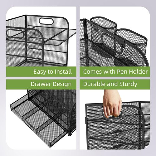 ZXZOFCA Desk Organizer and Accessories，4-tier Paper Letter Tray Organizer, Desk File Organizer with Drawers and 2 Pen Holders for School and Home Office Supplies (black)