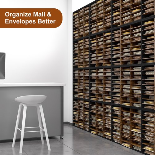 Alpeir Mail Organizer Countertop, 27 Slots Wooden Desk File Literature Sorter, Adjustable Paper Storage Shelves Document Holder, Space Saving Desktop Mailbox for Office Classroom, Black/Rustic Brown