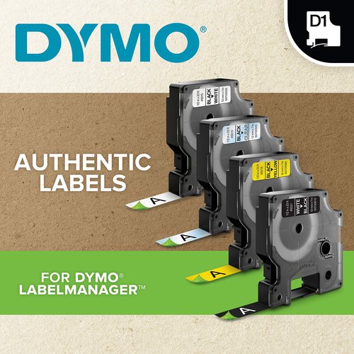 DYMO Standard D1 45010 Labeling Tape (Black Print on Clear Tape, 1/2'' W x 23' L, 1 Cartridge), DYMO Authentic (Pack of 2)