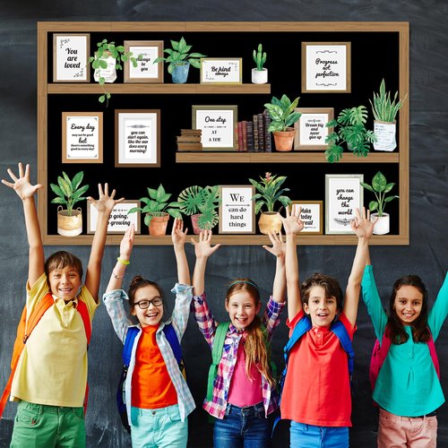 Bookshelf Bulletin Board Set Back to School Plant Motivational Classroom Decoration Reading Poster Potted Plant Back to School Cutouts for Library Office Chalkboard Wall Door Decor Supply