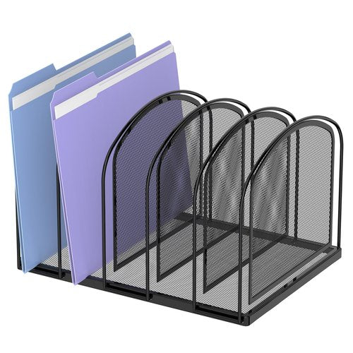 SUPEASY 5-Section File Organizer, Mesh Desk Organizer Upright File Holder Desktop Organizer File Sorter, File Folder Holder for Office Home, Large Capacity Black