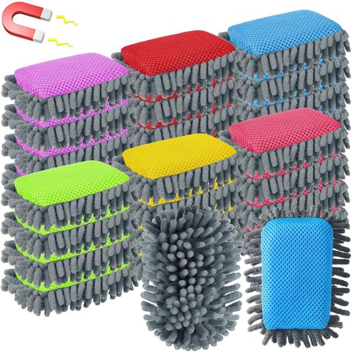 AmazingSpark 24 Pcs Microfiber Shag Erasers Whiteboard Bulk Magnetic Dry Erase Erasers Washable Colorful Erase for Markers Chalk Home Classroom Office Supplies Blue Yellow Green Red Pink Purple