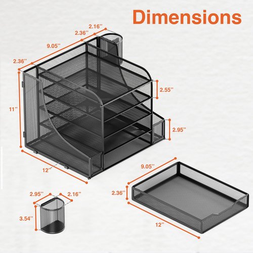 EVOOMI 5 Tier Mesh Desk Organizer PLUS - The Upgraded Time, Space & Sanity Saving Desktop Organizer System for Productivity Success - Ideal Pencil File Paperclip Post It Holder Mail Folder Organizer