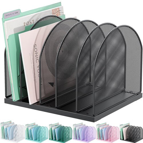 gianotter Desktop File Organizer, Desk Organizer with 5 Compartments, Paper Organizer for Desk, Workspace Organizers for Office Supplies (Black)