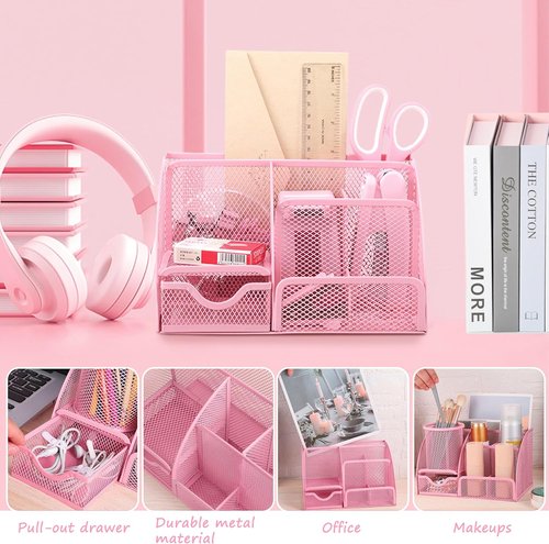 Regine Switzerland Pink Office Desk Accessories - 12-Piece Organizer Set with Tape Dispenser, Stapler & More